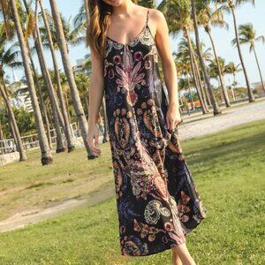 NEW Natural Life Gracie Slip Maxi Dress, Black Motif M